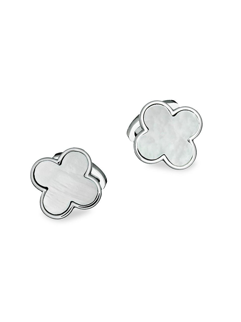 Mens Sterling Silver Mother-Of-Pearl Clover Cufflinks - Silver Product Image