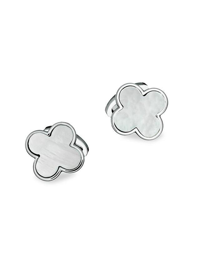 Mens Sterling Silver Mother-Of-Pearl Clover Cufflinks Product Image