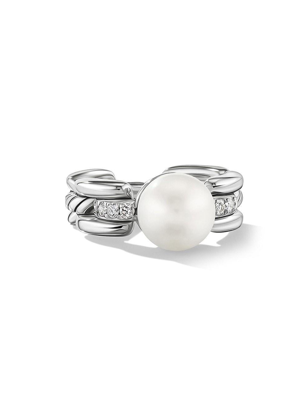 Womens DY Madison Pearl Ring In Sterling Silver With Pav Diamonds Product Image