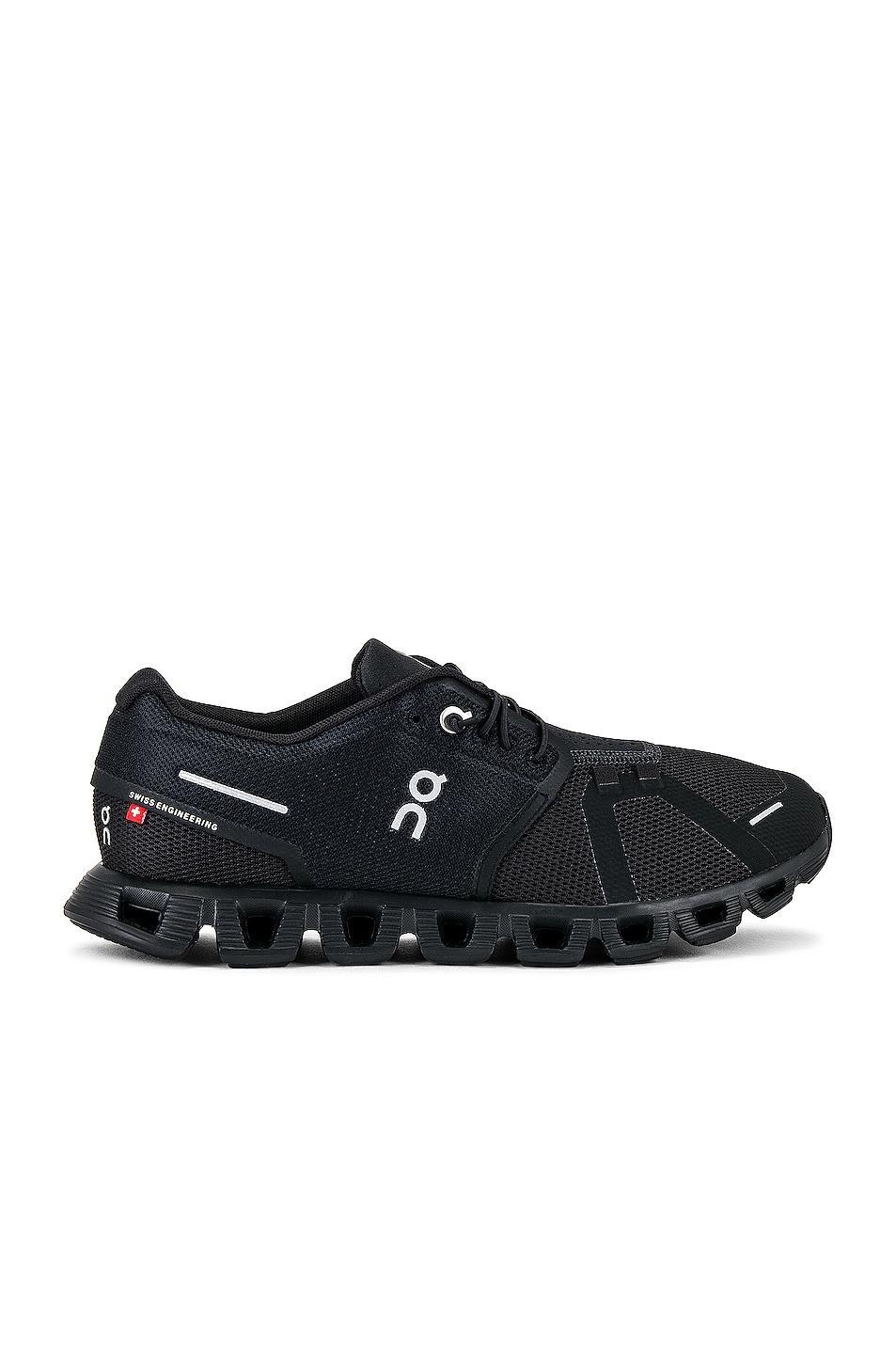 On Cloud 5 in All Black - Black. Size 10 (also in 10.5, 11, 11.5, 12, 13, 7.5, 8, 8.5, 9, 9.5). Product Image