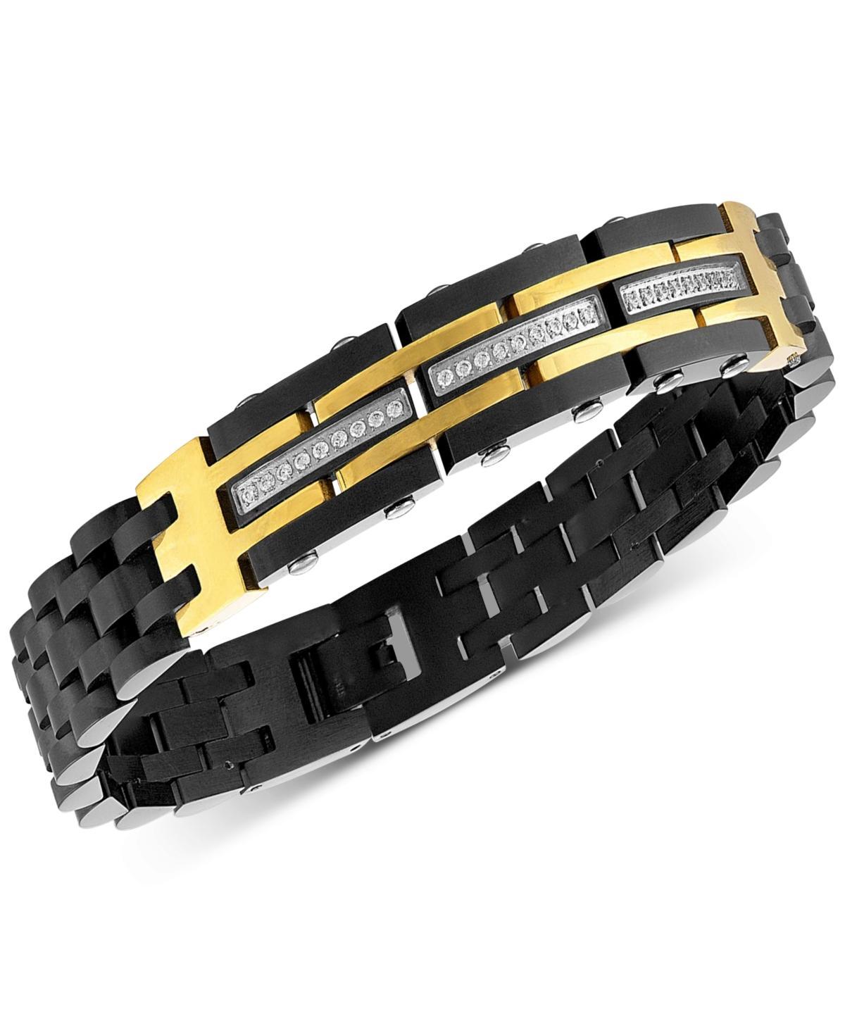 Mens Diamond Watch Link Bracelet (1/4 ct. t.w.) Gold-Tone Ion-Plated Stainless Steel - Black Product Image