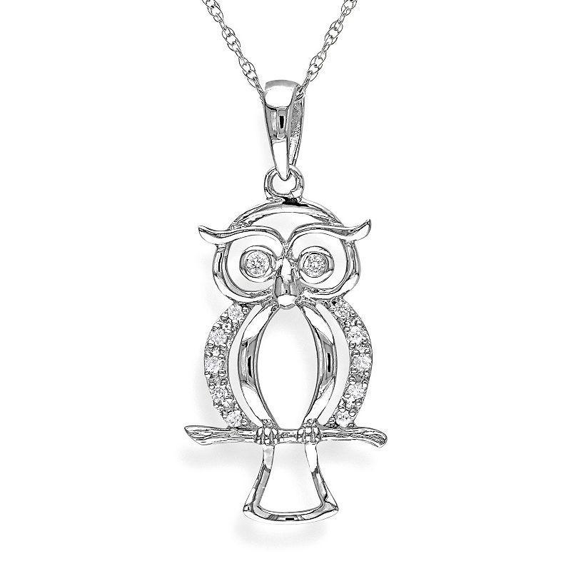 Stella Grace 10k White Gold Diamond Accent Owl Pendant, Womens Product Image