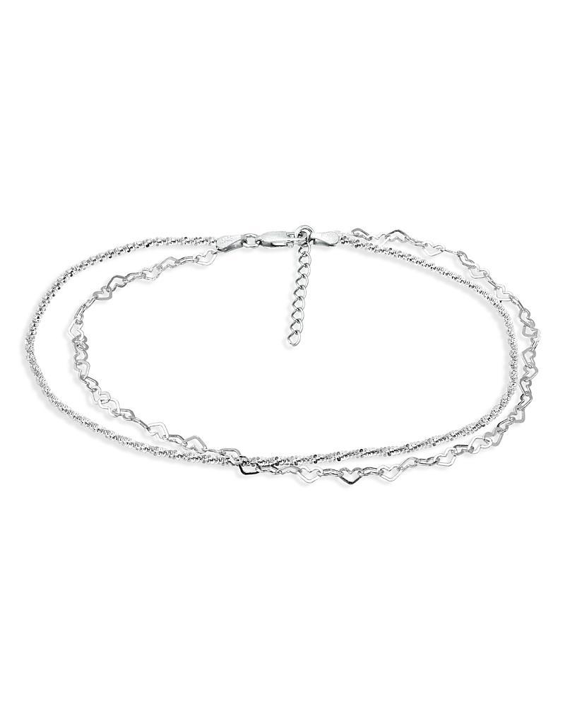 Aqua Double Row Heart Link & Diamond Cut Rope Chain Ankle Bracelet in Sterling Silver - 100% Exclusive - Female Product Image