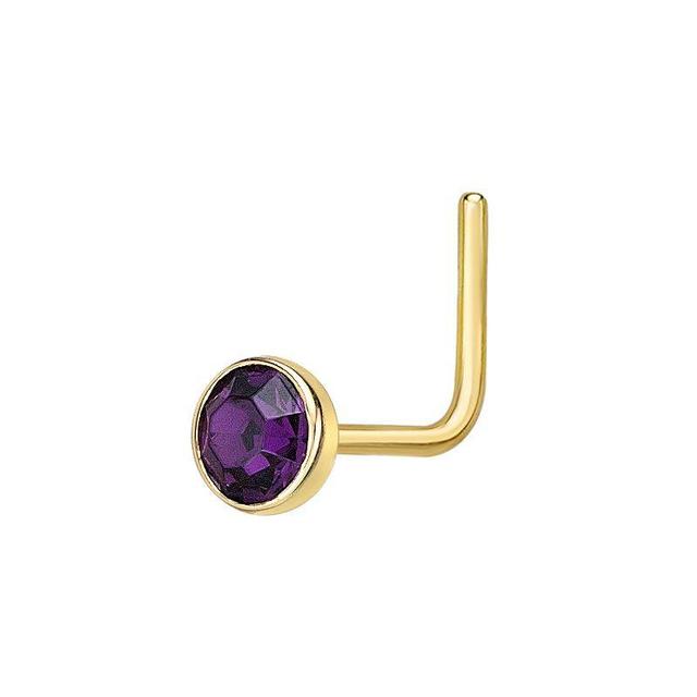 Lila Moon 14k Gold 3 mm Purple Crystal L-Shape Nose Ring, Womens Product Image