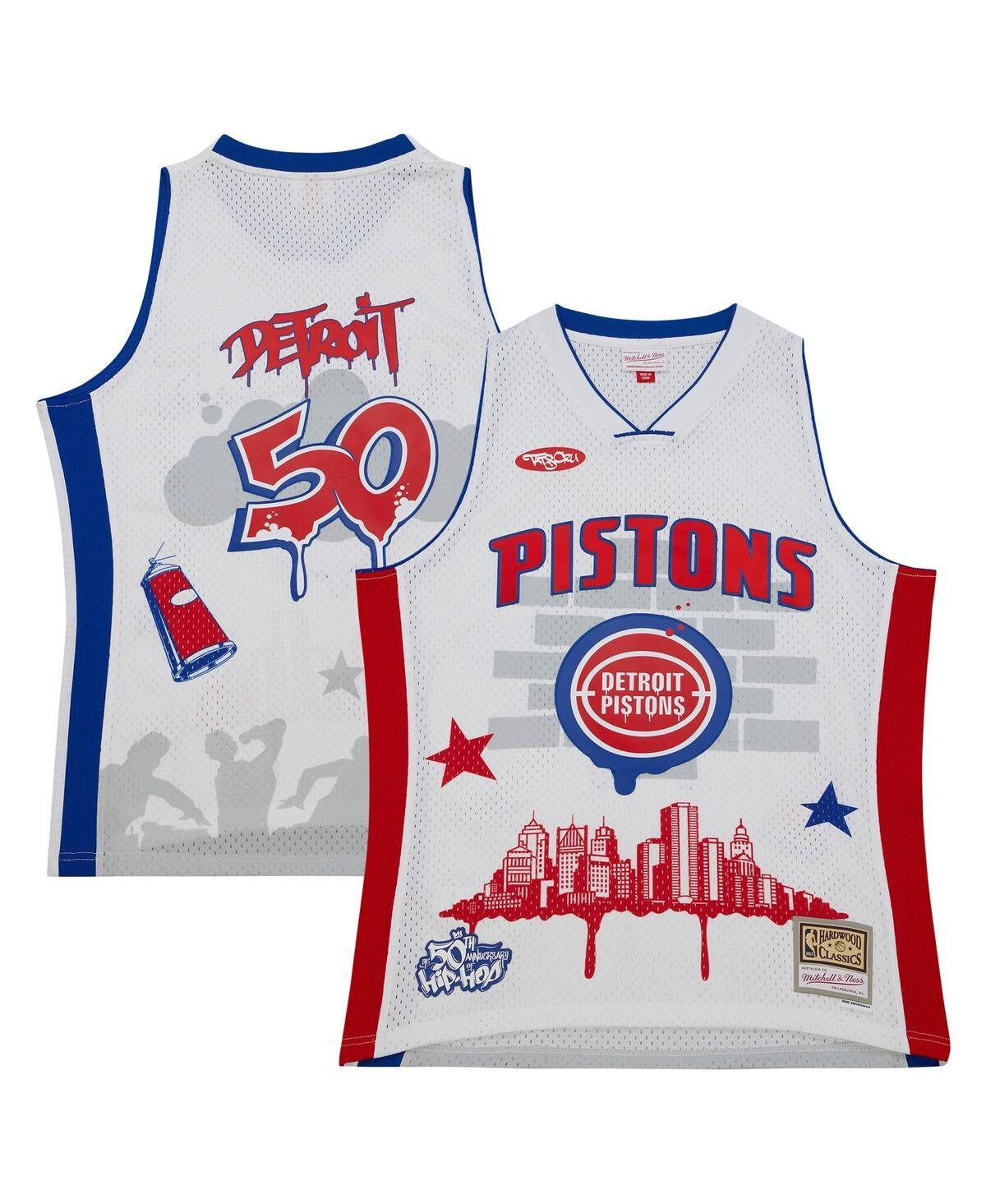 Mens Mitchell & Ness x Tats Cru White Detroit Pistons Hardwood Classics Fashion Jersey Product Image