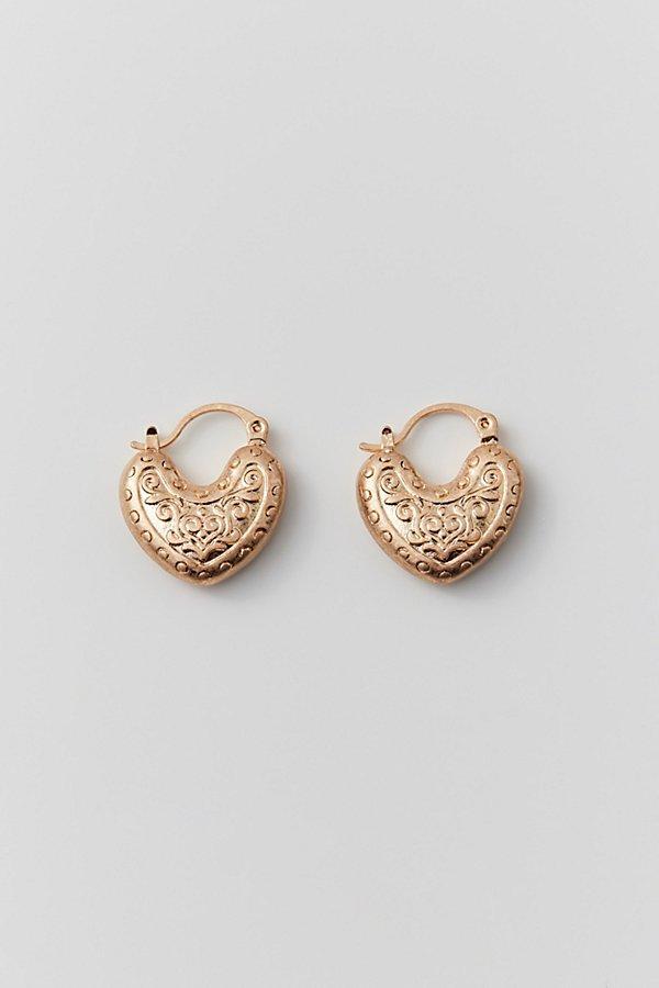 Etched Heart Hoop Earring Womens at Urban Outfitters Product Image