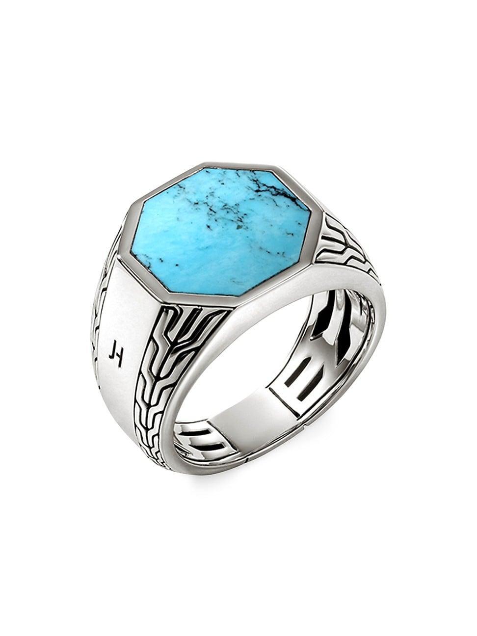 Mens Sterling Silver & Turquoise Signet Ring Product Image