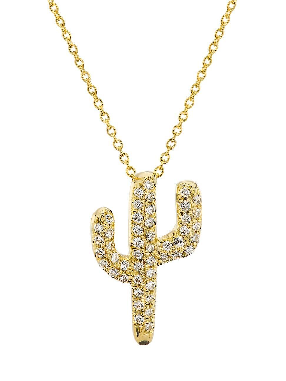 Womens 18K Yellow Gold & 0.25 TCW Diamond Cactus Pendant Necklace Product Image