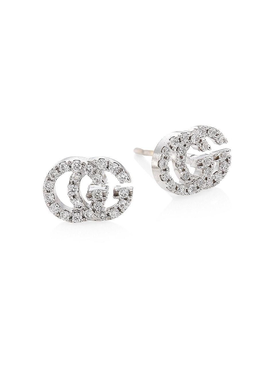 Womens 18K White Gold & Diamond Double G Studs Product Image