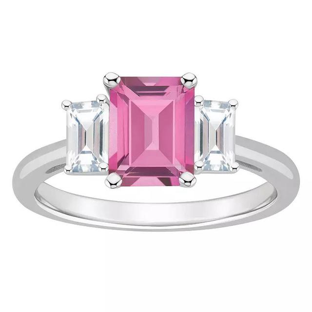 Alyson Layne Sterling Silver Emerald Cut Pink Topaz & White Topaz Three-Stone Ring, Womens Product Image