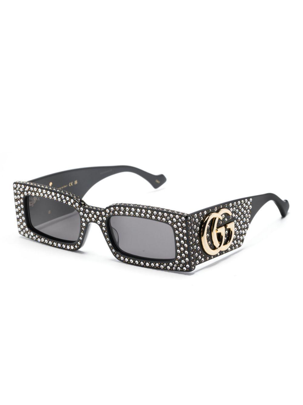 GUCCI Black Gene Gg Crystal-embellished Rectangle-frame Sunglasses Product Image