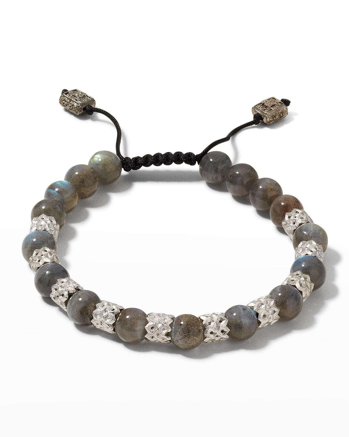 Mens Sterling Silver & Labradorite Beaded Bracelet Product Image