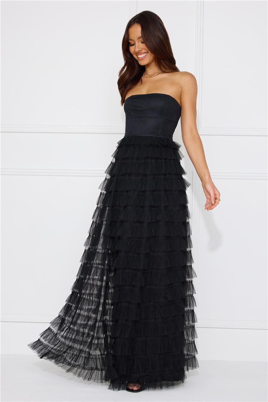 Honeyed Horizons Strapless Mesh Maxi Dress Black Product Image