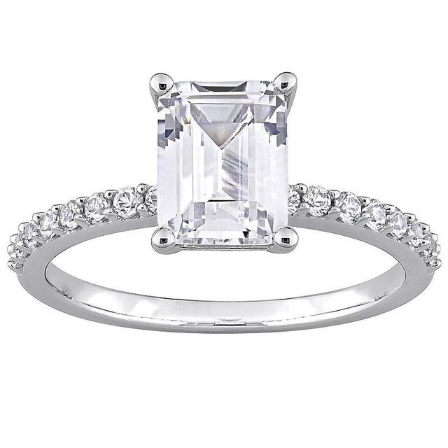 Stella Grace 10k White Gold Lab-Created White Sapphire Emerald-Cut Engagement Ring, Womens Product Image