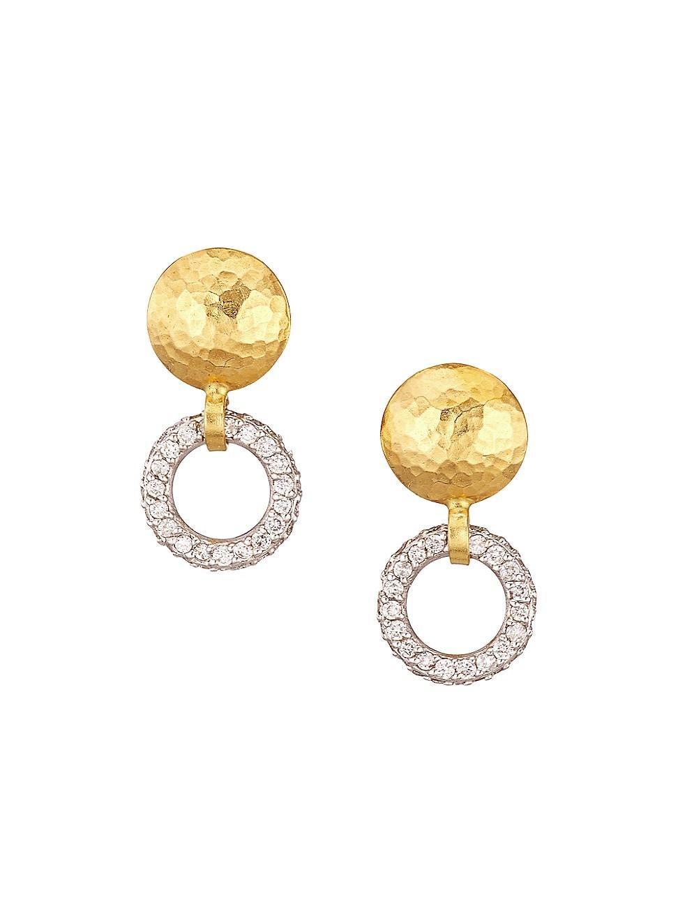 Womens Hoopla Two-Tone Gold & Diamond Hoop Drop Earrings Product Image