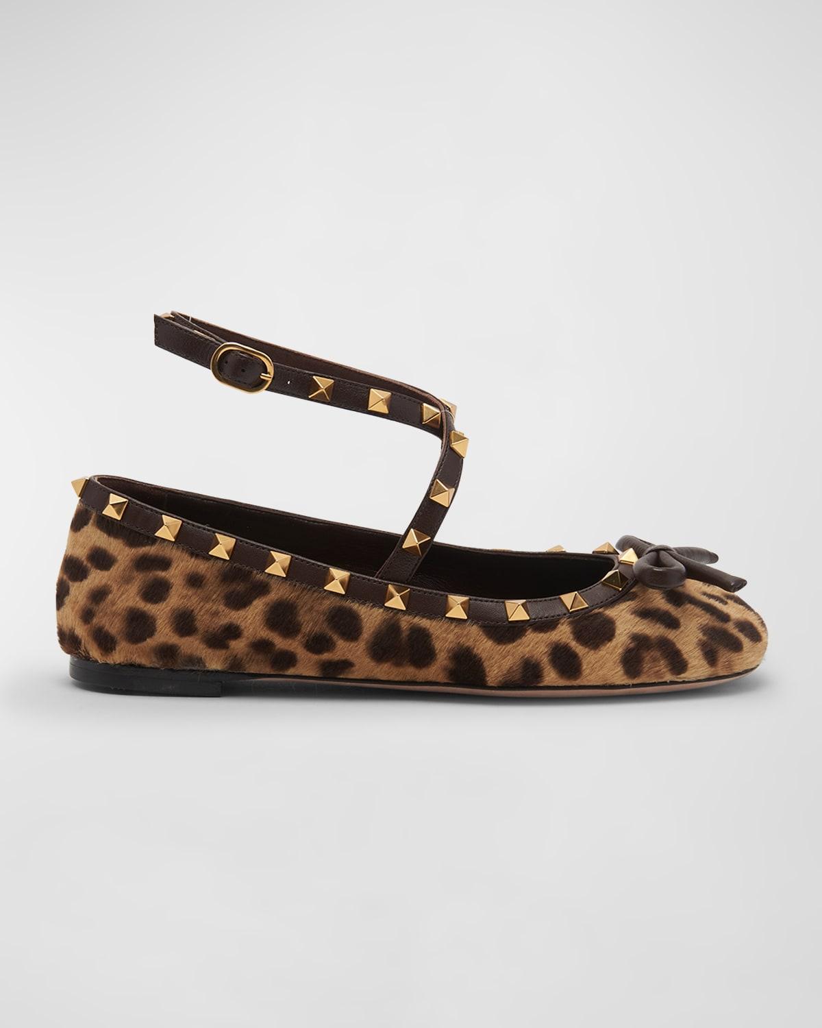 Womens Rockstud Ballerinas In Pony-Effect Calfskin Product Image