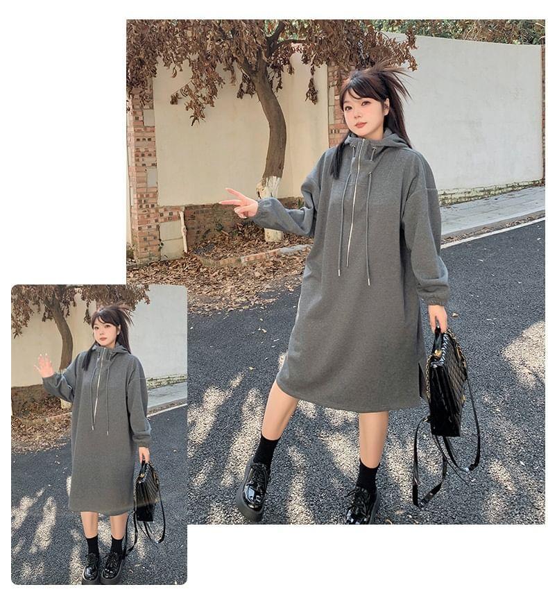 Plus Size Long-Sleeve Half-Zip Hoodie Dress Product Image