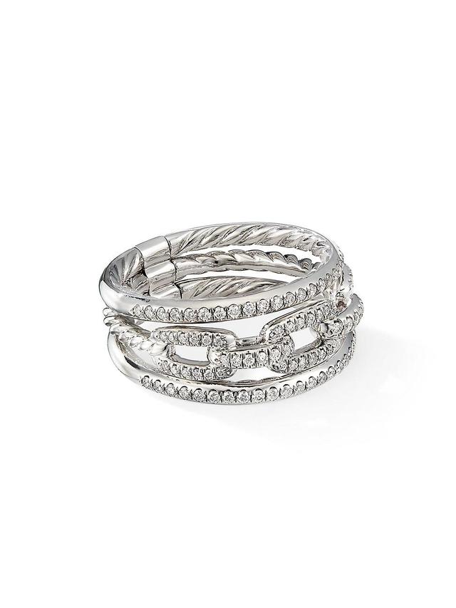 Womens Stax 18K White Gold & Pav Diamond Three-Row Chain Link Ring Product Image