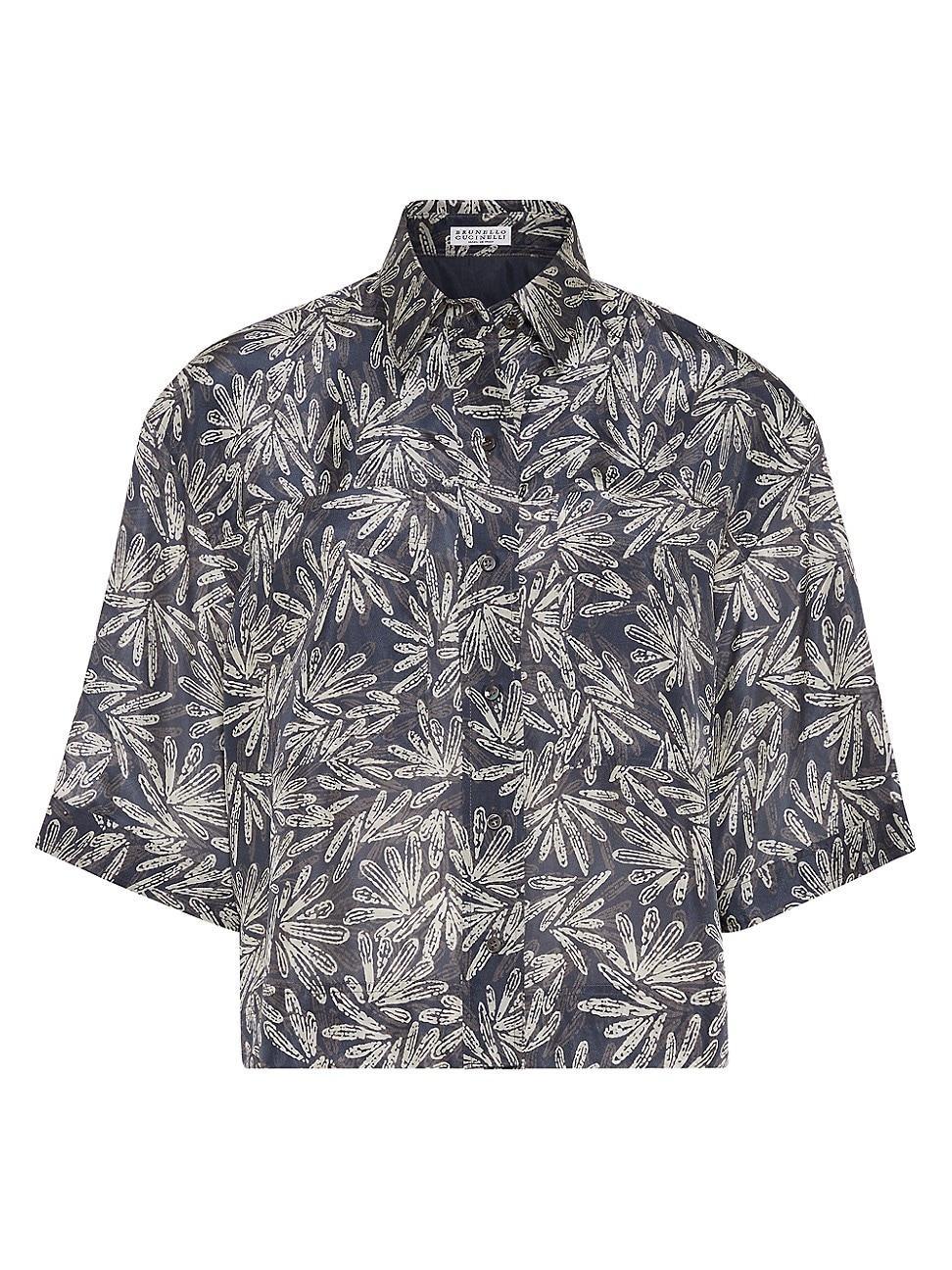 Womens Silk Fern Print Pongee Shirt with Monili Product Image