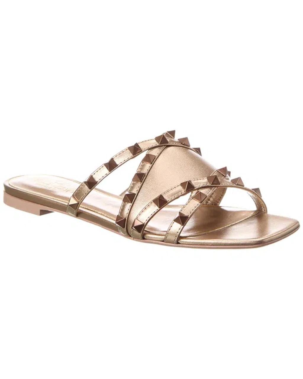 Valentino Rockstud Leather Sandal In Silver Product Image