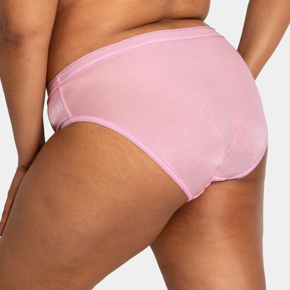 Curvy Couture Womens Plus Size Shimmer High Cut Brief Panty Pink Fizz Shimmer M Product Image