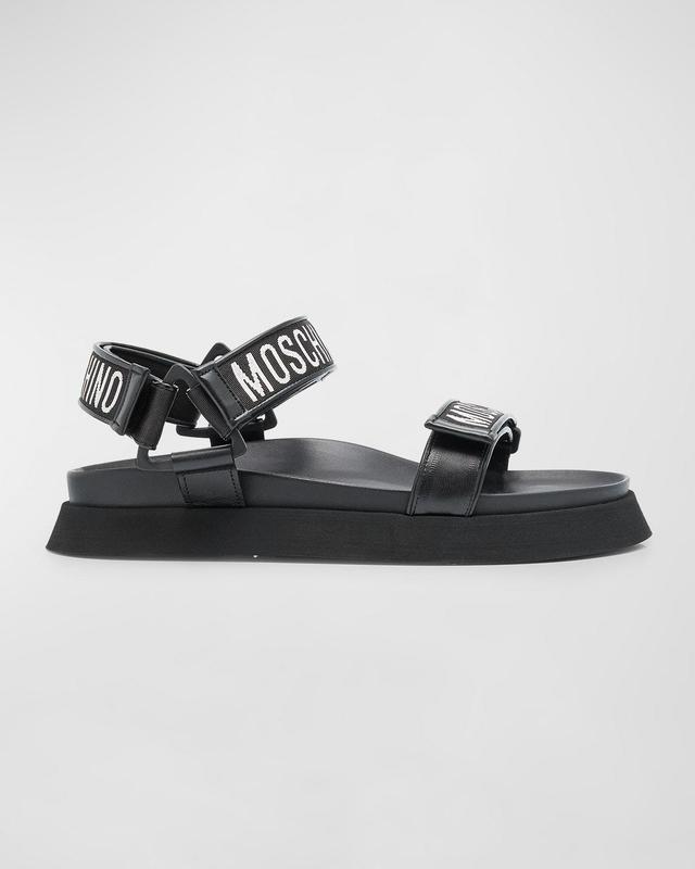 Mens Leather Logo Tape Platform Sandals Product Image