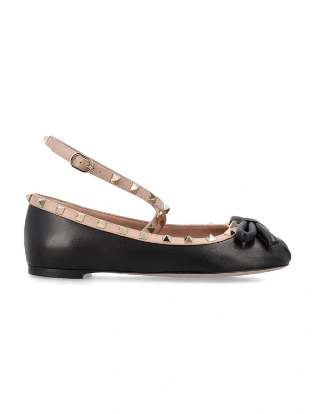 Black/rose/cannelle Rockstud Ballerina Flats For Women In N71 Nero/rose Can Product Image