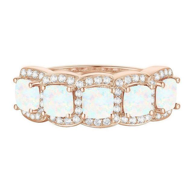 14k Rose Gold Over Silver Lab-Created Opal & White Sapphire Ring, Womens Pink Product Image