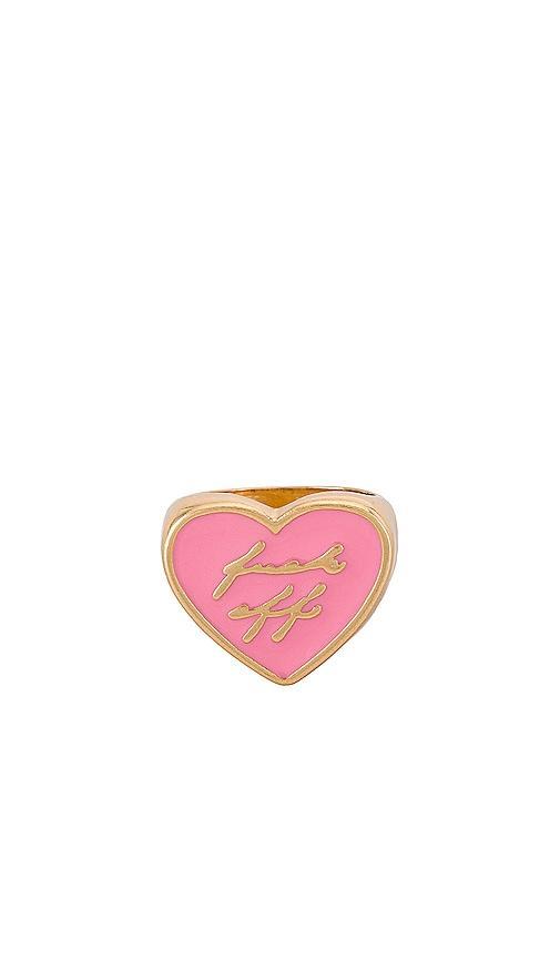 8 Other Reasons Gold Heart Ring With Resin Fuck Off in Pink - Metallic Gold. Size 7 (also in 6, 5, 8). Product Image