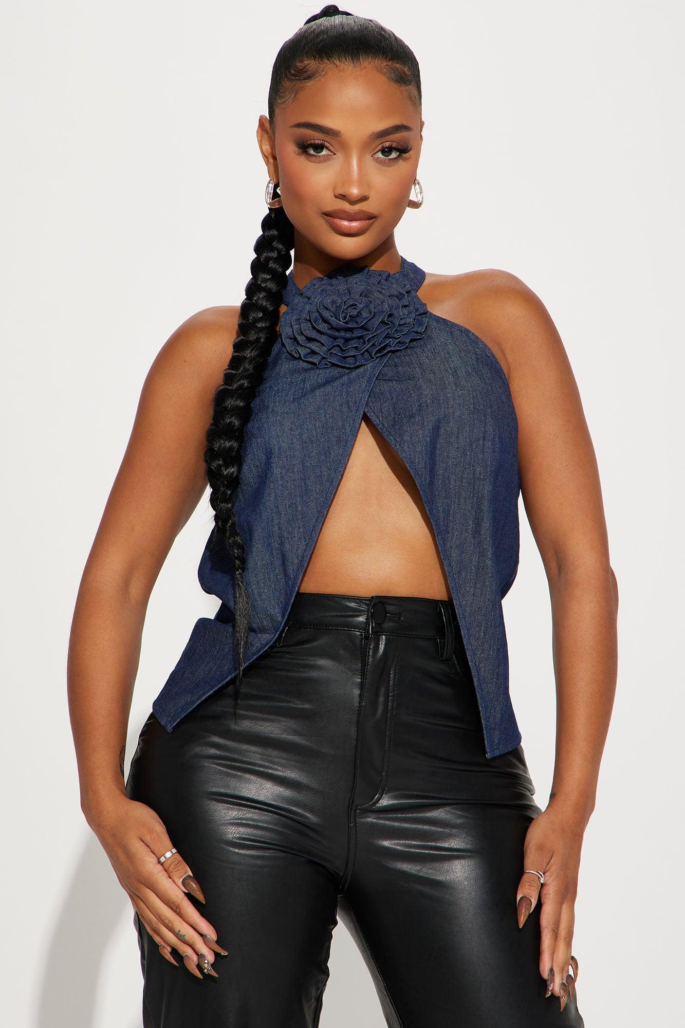 Free Fall Denim Top - Dark Wash Product Image