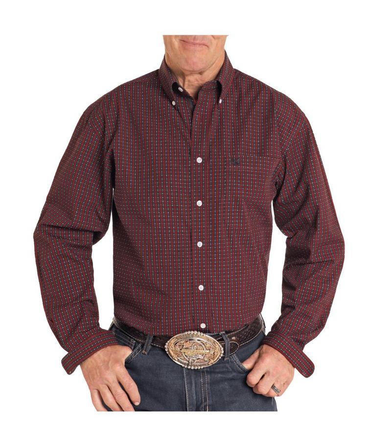 Panhandle Rough Stock® Men's L/S Burgundy Print Button Shirt Product Image