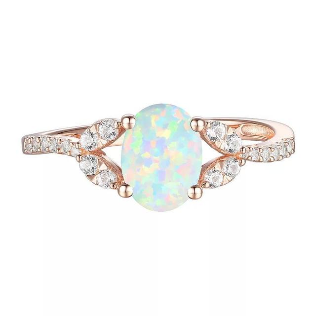 14k Rose Gold Over Silver Lab-Created Opal & Lab-Created White Sapphire Ring, Womens Product Image