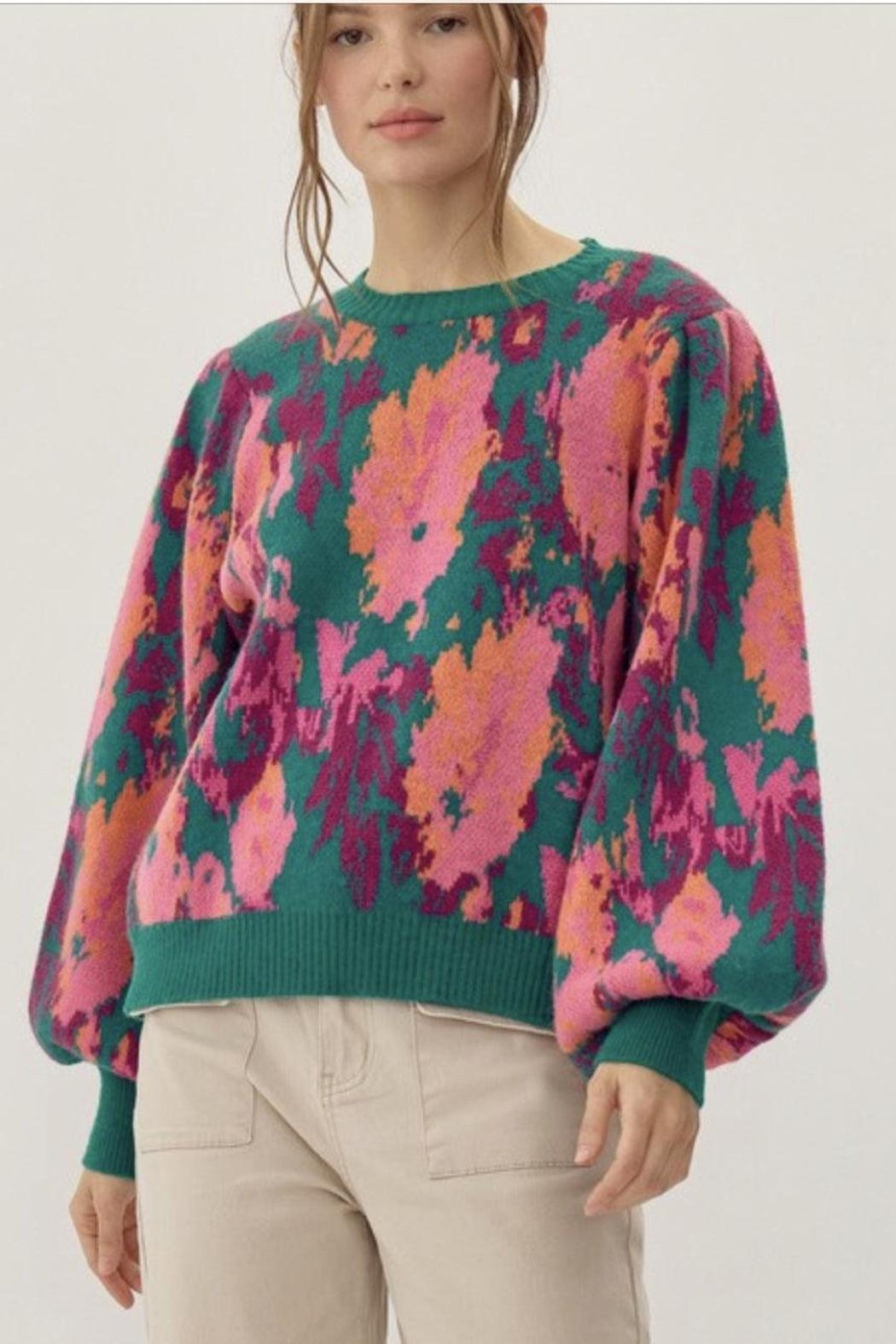 Emerald Balloon Sleeve Sweater Product Image