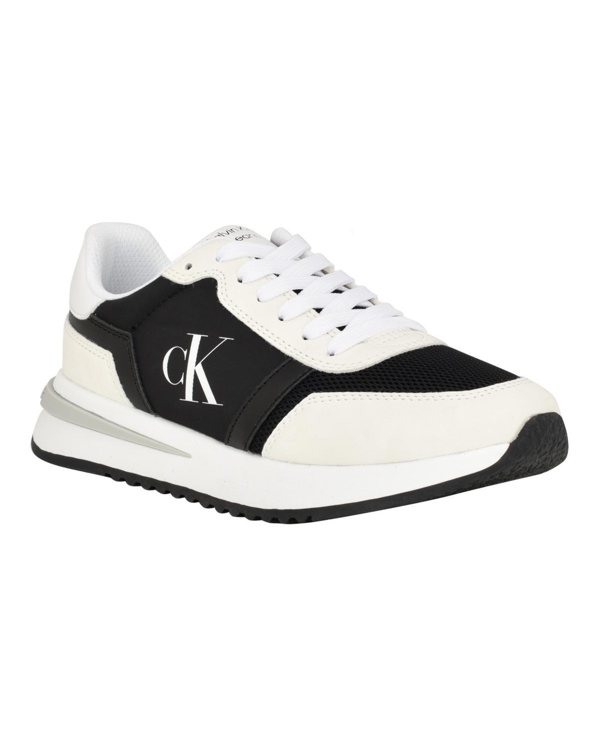 Calvin Klein Womens Piper Lace-Up Platform Casual Sneakers - White, Beige Multi- Manmade Product Image