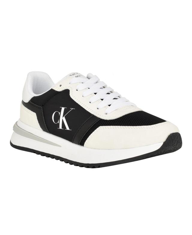 Calvin Klein Womens Piper Lace-Up Platform Casual Sneakers - White, Beige Multi- Manmade Product Image