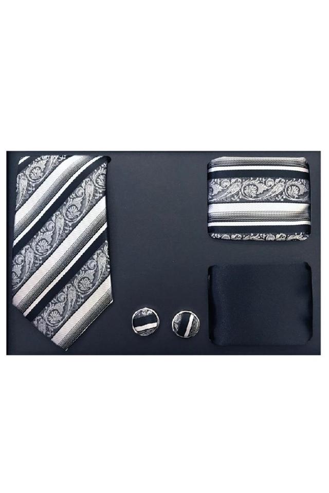 Grey 4pc Tie, Cufflinks & 2 Pocket Squares Product Image