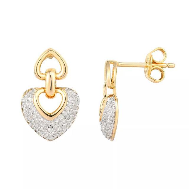 14k Gold Over Silver 1/4 Carat T.W. Diamond Heart Drop Earrings, Womens, Gold Tone Product Image