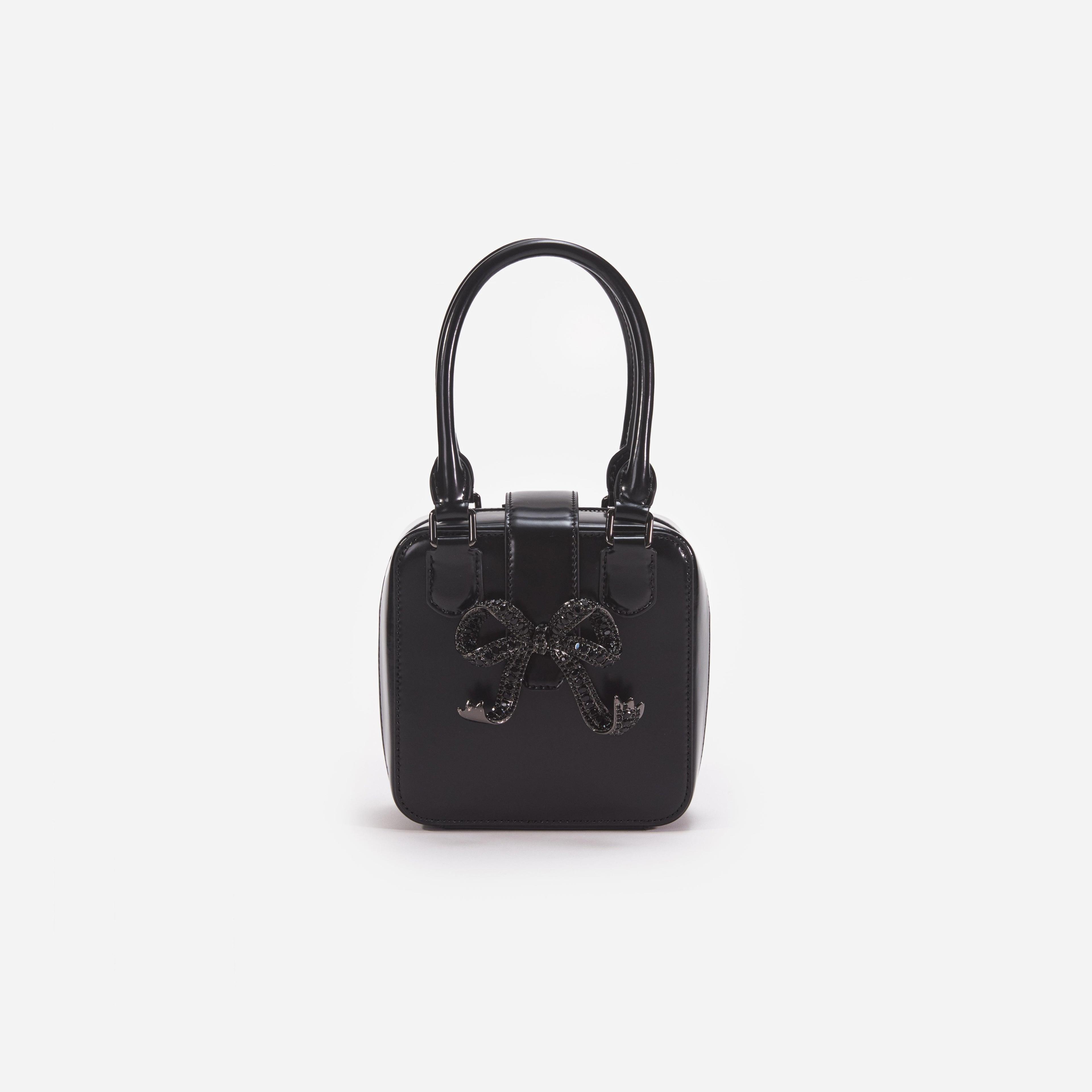 Black Leather Square Mini Tote Bag Product Image