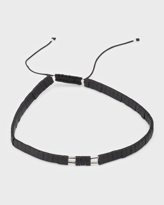 Men's Sterling Silver and Chiclet Beaded Pull Cord Bracelet  Product Image