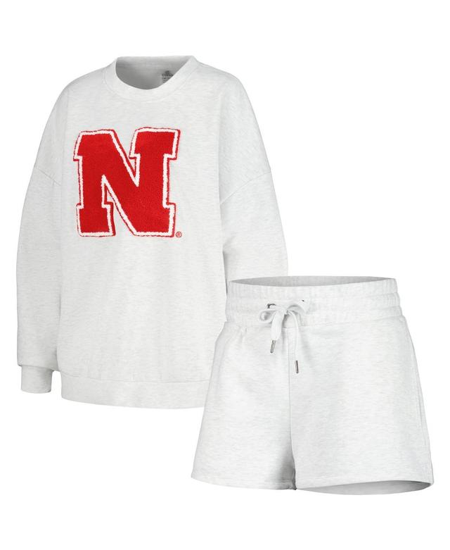 Womens Gameday Couture Ash Nebraska Huskers Team Effort Pullover Sweatshirt and Shorts Sleep Set Product Image