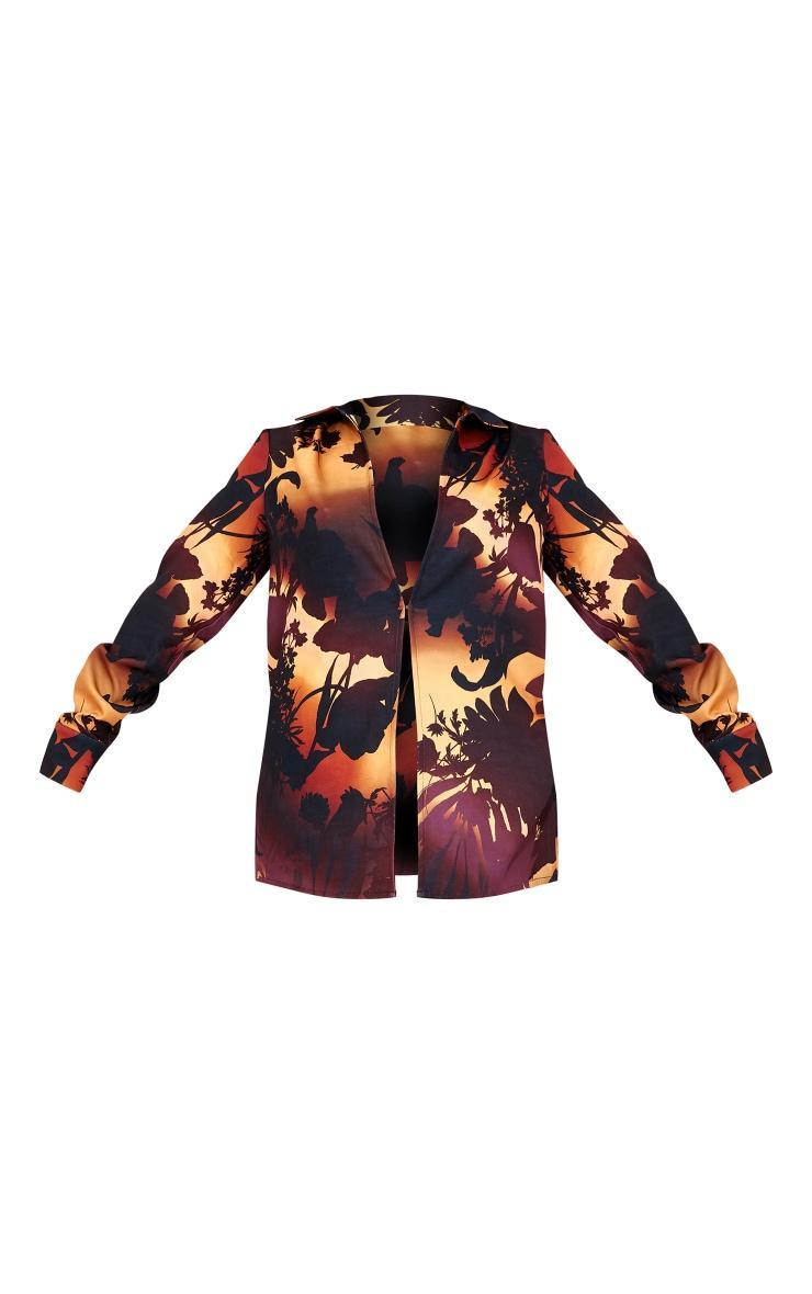 Brown Oversized Floral Ombre Print Shirt Product Image