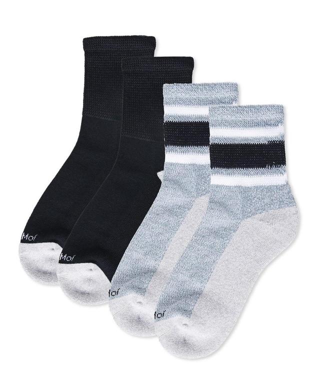 MeMoi Mens Diabetic Vintage-like Stripe Half Cushion Quarter Socks, Pair of 2 Product Image