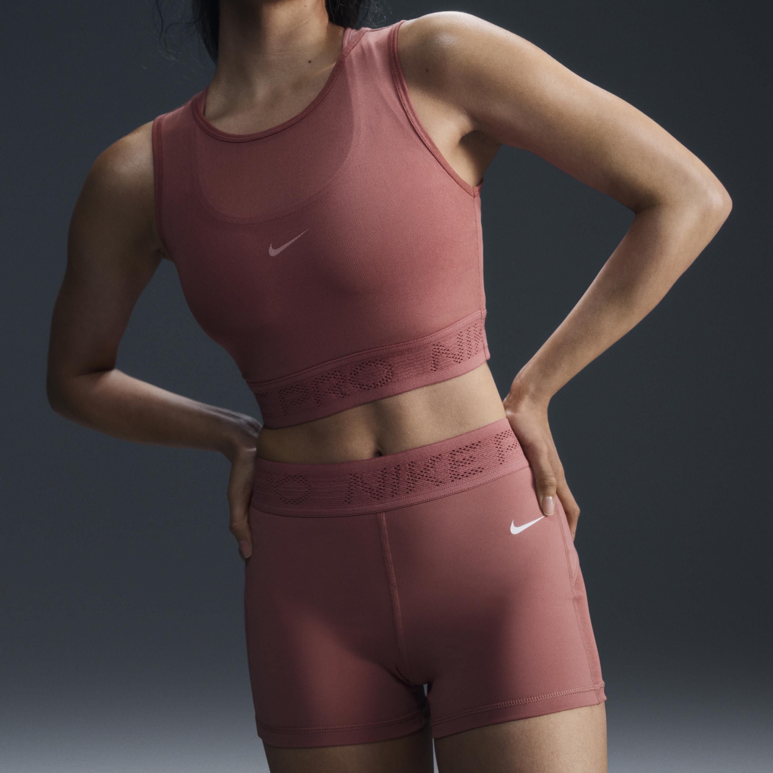 Nike Womens Nike Dri-Fit Medium Rise 3 Mesh Short - Womens Canyon Pink/White Product Image