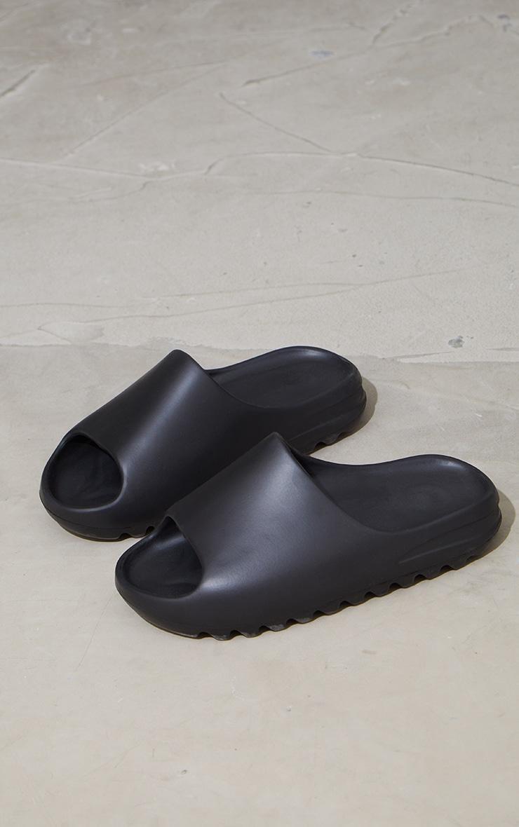 Black Rubber Ribbed Sole Slides Product Image