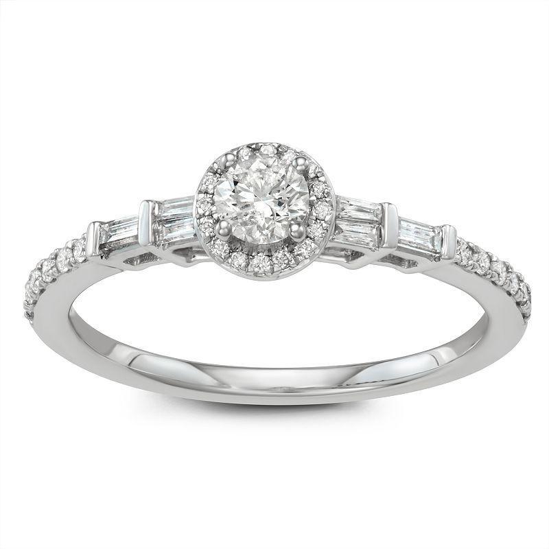 Simply Vera Vera Wang 14k White Gold 1/2 Carat T.W. Diamond Halo Engagement Ring, Womens 14k Whgold Product Image