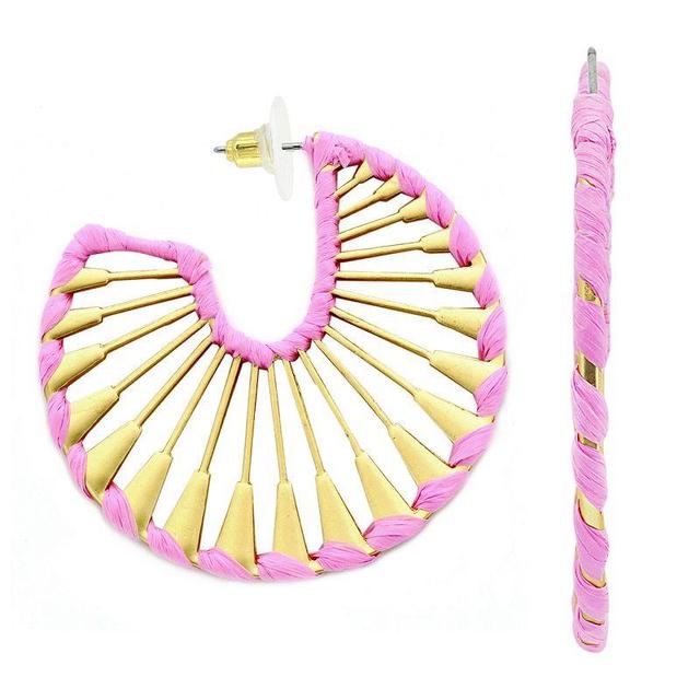 PANNEE BY PANACEA Gold Tone Metal Raffia Fan C-Hoop Earrings, Womens, Pink Product Image