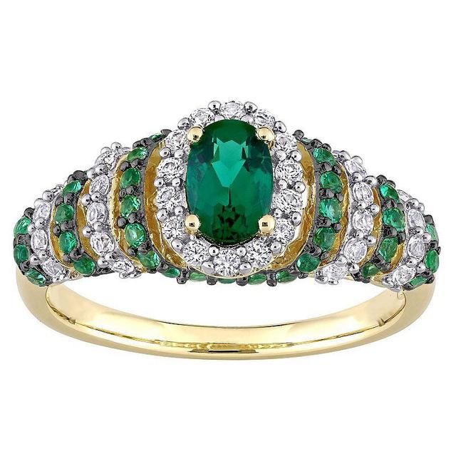 Stella Grace Gold Tone Sterling Silver Lab-Created Emerald & Lab-Created White Sapphire Oval Vintage Ring, Womens Green Product Image