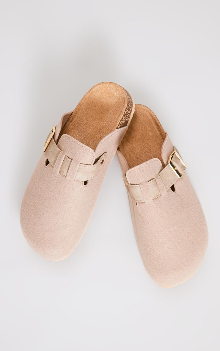 Beige Faux Suede Round Toe Buckle Mule Clogs Product Image