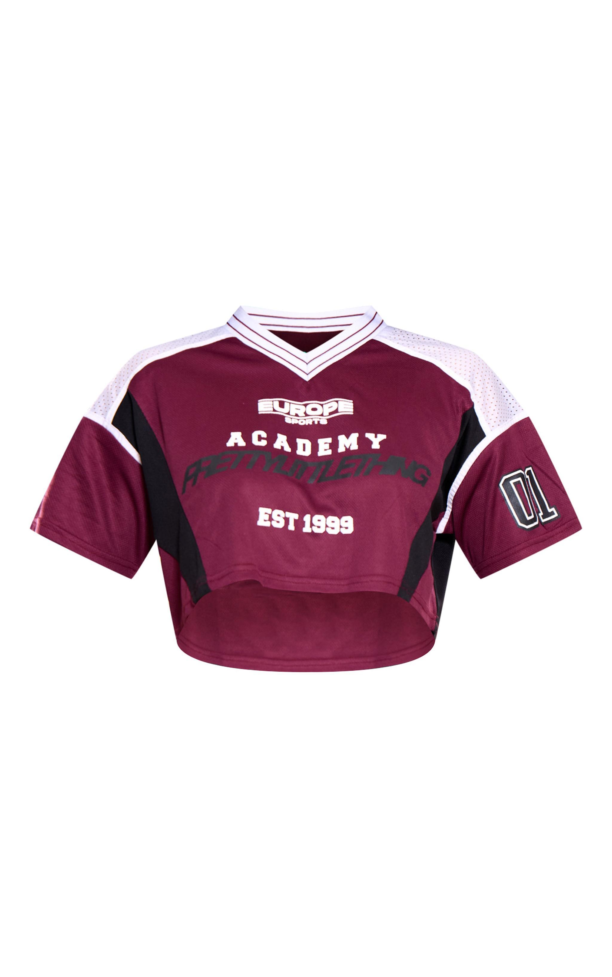 PRETTYLITTLETHING Maroon Sports Cropped Jersey Product Image