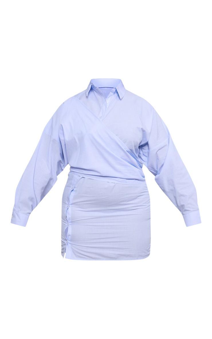 Plus Blue Striped Wrap Front Shirt Dress Product Image